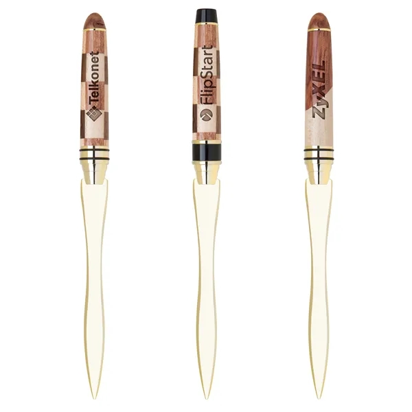 Letter opener with wooden handle featuring a checkerboard or curvy design... from ASI 68190 Lungsal / Lungsal