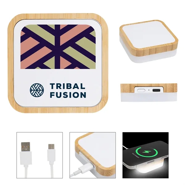 Wireless charger with night light, made from recycled ABS and bamboo.... from ASI 61125 Hit Promotional Products / Hit®