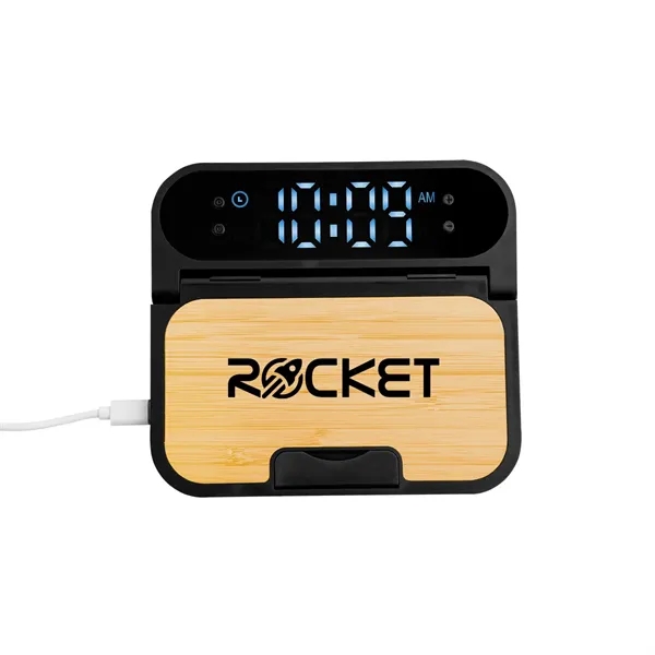 15 watt bamboo folding charger with digital clock.... from ASI 61125 Hit Promotional Products / Hit®