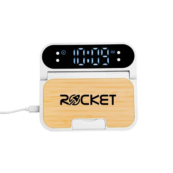 15 watt bamboo folding charger with digital clock.... from ASI 61125 Hit Promotional Products / Hit®