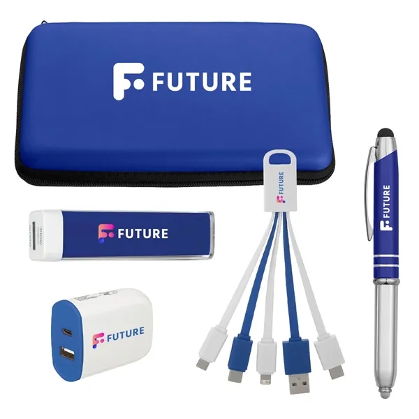 Zippered travel case with power bank, 5-in-1 charger, wall adapter and... from ASI 61125 Hit Promotional Products / Hit®