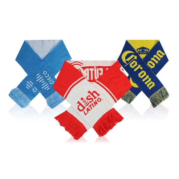 Pantone matched jacquard stadium scarf with optional fringe, embroidery, and any... from ASI 45657 Pop! Promos