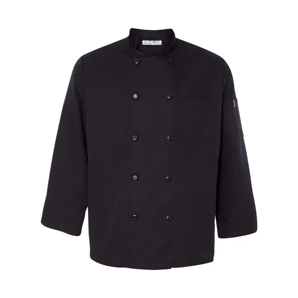 Double-breasted black chef coat with ten pearl buttons and soil-release finish.... from ASI 84358 S&S Activewear