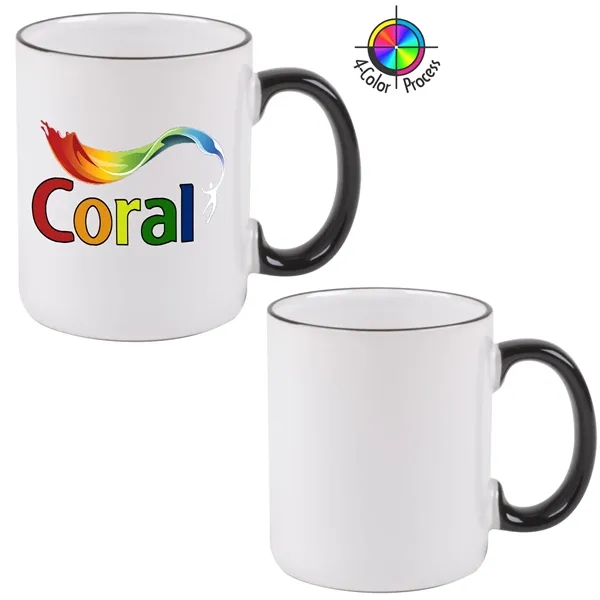 White mug with C-shape handle, black handle and halo, holds 11... from ASI 80093 Pyrographics / Pyrographics Line