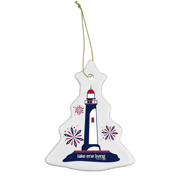 Ceramic Christmas tree-shaped hanging holiday ornament with string.... from ASI 52263 EMT