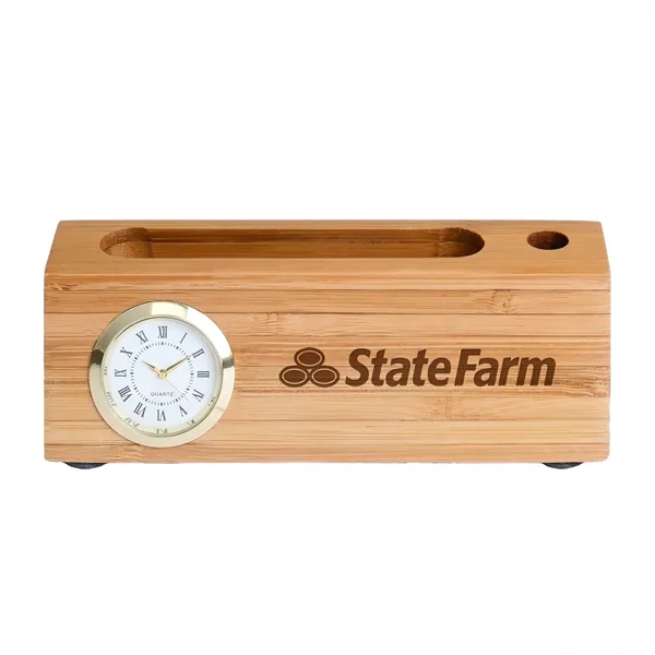 Bamboo Business Card and Pen Holder Clock.... from ASI 46755 Cosmo Promos