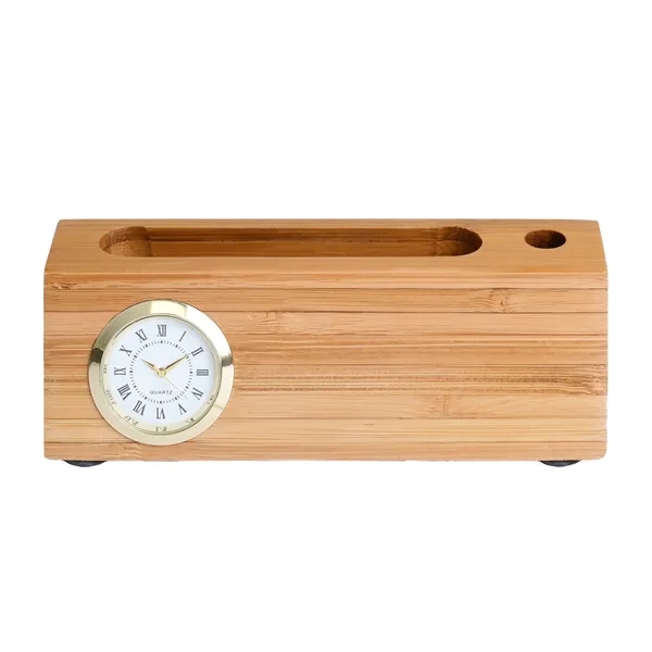 Bamboo Business Card and Pen Holder Clock.... from ASI 46755 Cosmo Promos