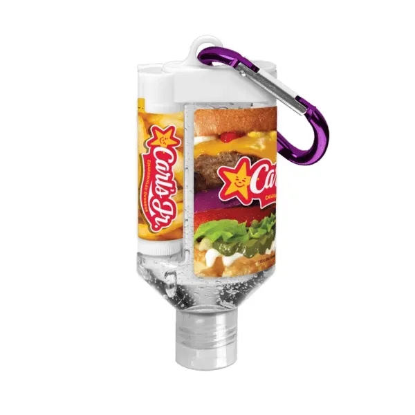 1.9 oz. duo bottle featuring clear gel hand sanitizer and SPF... from ASI 88060 Snugz/USA Inc / SnugZ USA®