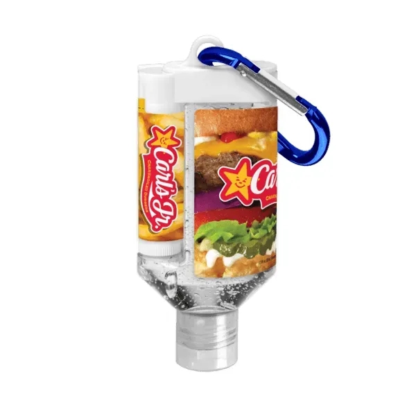 1.9 oz. duo bottle featuring clear gel hand sanitizer and SPF... from ASI 88060 Snugz/USA Inc / SnugZ USA®