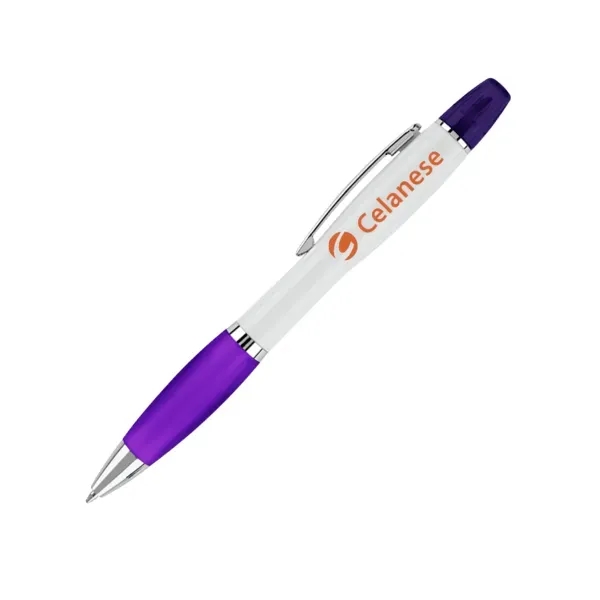Combination ballpoint and highlighter pen with curvaceous shape and color rubber... from ASI 88060 Snugz/USA Inc / Sweda®