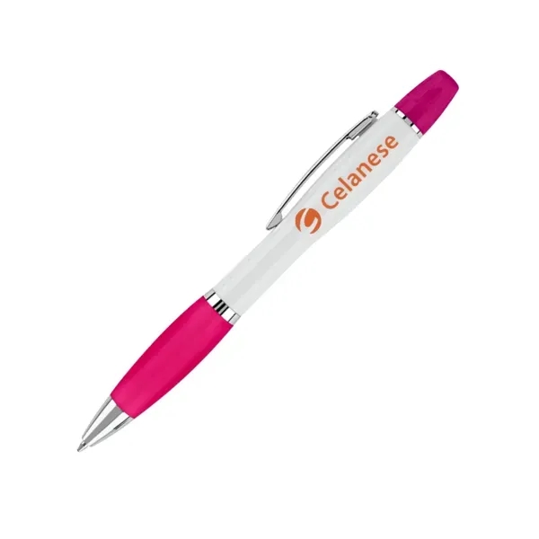 Combination ballpoint and highlighter pen with curvaceous shape and color rubber... from ASI 88060 Snugz/USA Inc / Sweda®