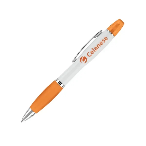 Combination ballpoint and highlighter pen with curvaceous shape and color rubber... from ASI 88060 Snugz/USA Inc / Sweda®