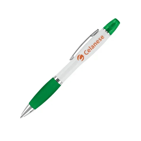 Combination ballpoint and highlighter pen with curvaceous shape and color rubber... from ASI 88060 Snugz/USA Inc / Sweda®