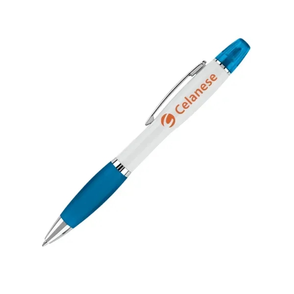 Combination ballpoint and highlighter pen with curvaceous shape and color rubber... from ASI 88060 Snugz/USA Inc / Sweda®