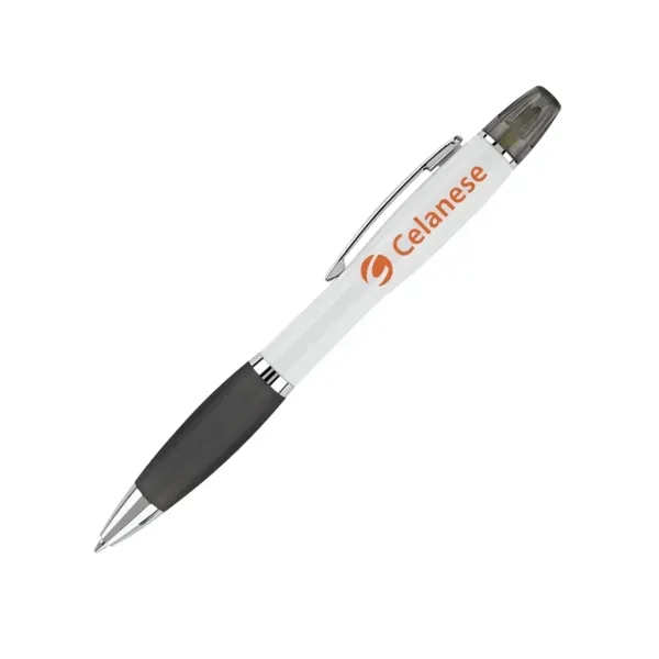 Combination ballpoint and highlighter pen with curvaceous shape and color rubber... from ASI 88060 Snugz/USA Inc / Sweda®