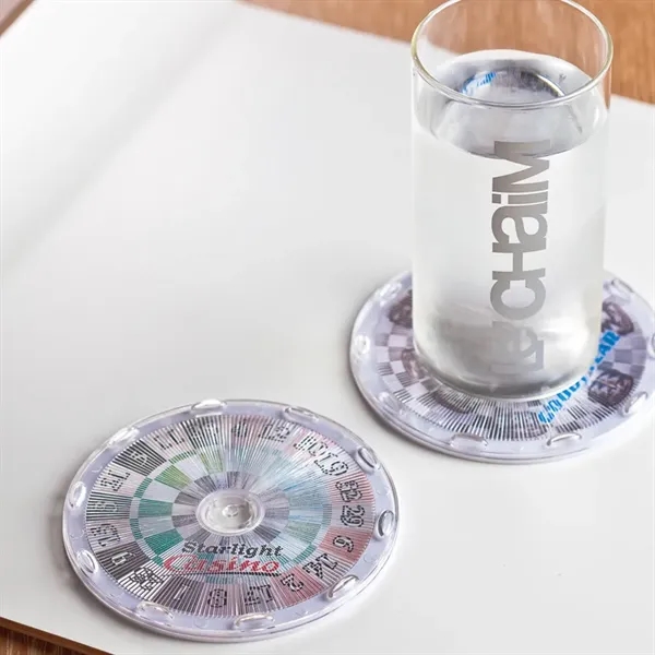 Clear, round coaster that measures 4" diameter with lenticular design that... from ASI 68190 Lungsal / Lungsal