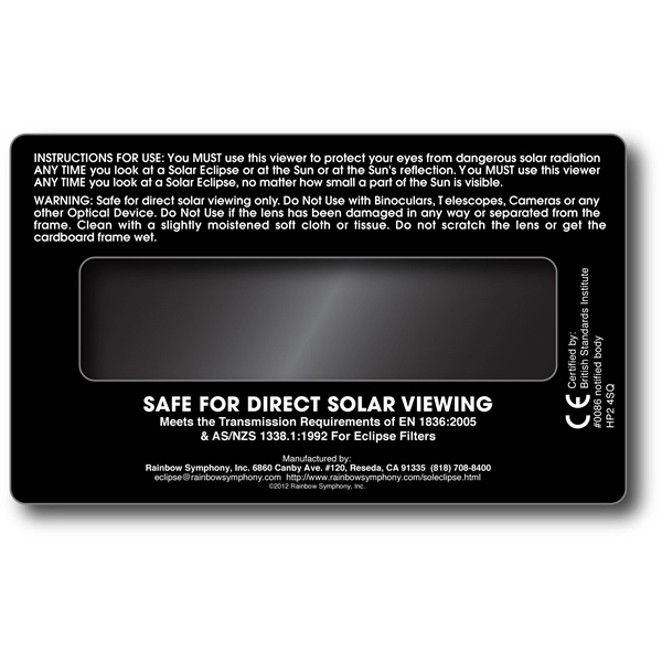 Solar Eclipse Viewer. Always in stock and ready to ship. ISO... from ASI 80485 Rainbow Symphony Inc / Rainbow Symphony