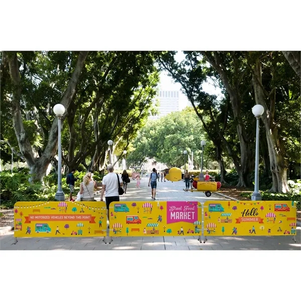 8' barricade cover made of opaque scrim vinyl with customization.... from ASI 87188 Showdown Displays