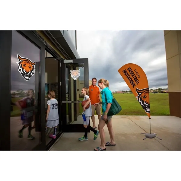 9.5' teardrop shaped sail sign with steel cross base and double-sided,... from ASI 87188 Showdown Displays