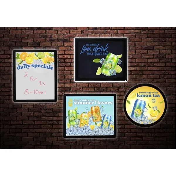 23" round LED display with artwork printed on white poly-carbonate material.... from ASI 87188 Showdown Displays