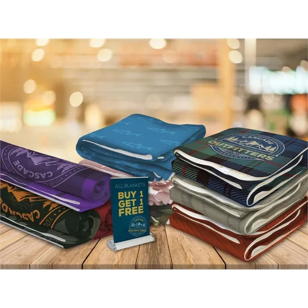 50" x 60" fleece blanket with Sherpa backing and dye sublimated... from ASI 87188 Showdown Displays