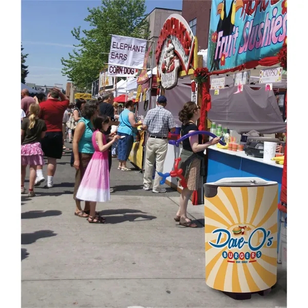 Outdoor event cooler with clear lid, wheels and molded handles.... from ASI 87188 Showdown Displays