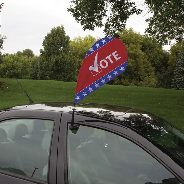 Mini teardrop sail sign with vehicle base and single-sided graphics.... from ASI 87188 Showdown Displays