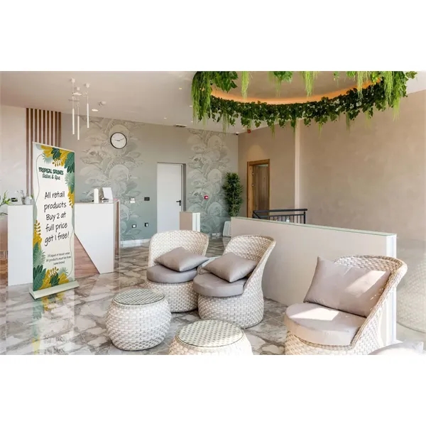 33.5 deluxe pro retractor with rounded base and no-curl opaque fabric.... from ASI 87188 Showdown Displays