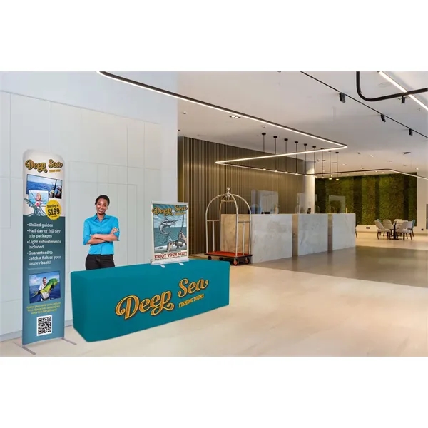 8' fitted table throw made of polyester poplin with 4 sided... from ASI 87188 Showdown Displays