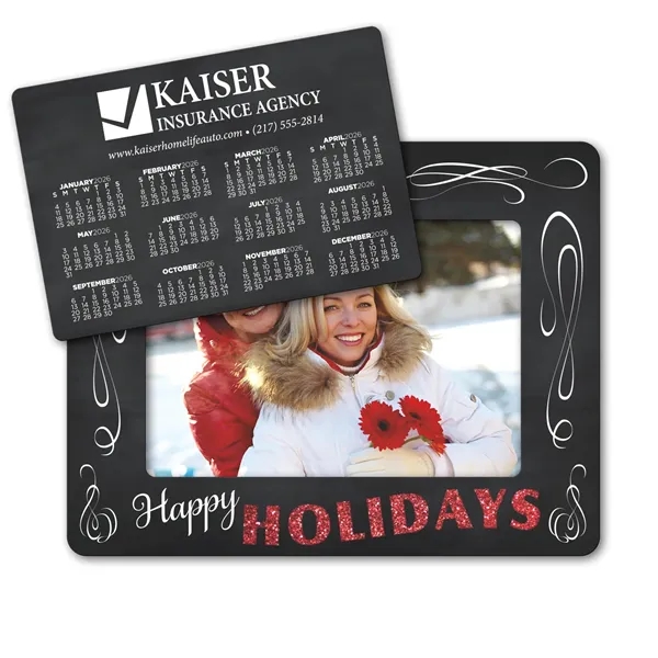 Holiday-themed picture frame with punch-out calendar magnet.... from ASI 68507 The Magnet Group / Magnet LLC™