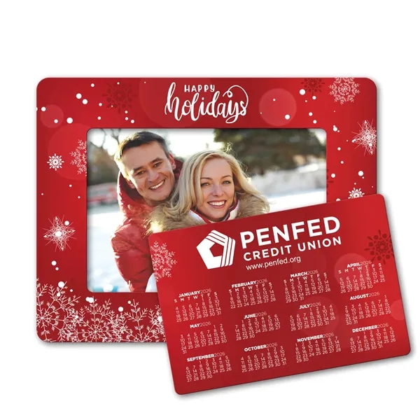 Holiday-themed picture frame with punch-out calendar magnet.... from ASI 68507 The Magnet Group / Magnet LLC™