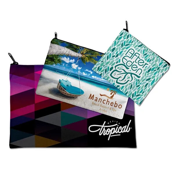 Travel zipper pouch made from 600D polyester available in three sizes.... from ASI 93987 Martini-Vispak Inc.