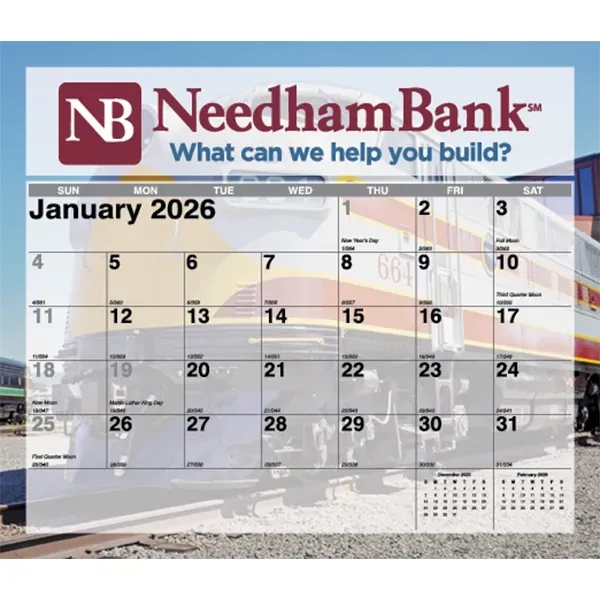 12 month tear-off sheets calendar featuring photos of trains.... from ASI 50873 Drum-Line / Drum-line Inc
