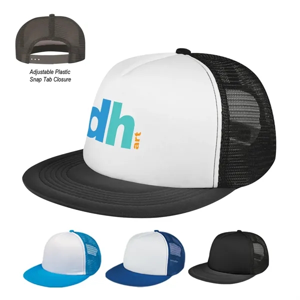 This Flat Bill Trucker Cap has a 100% Polyester Foam Crown,... from ASI 61125 Hit Promotional Products / Hit®