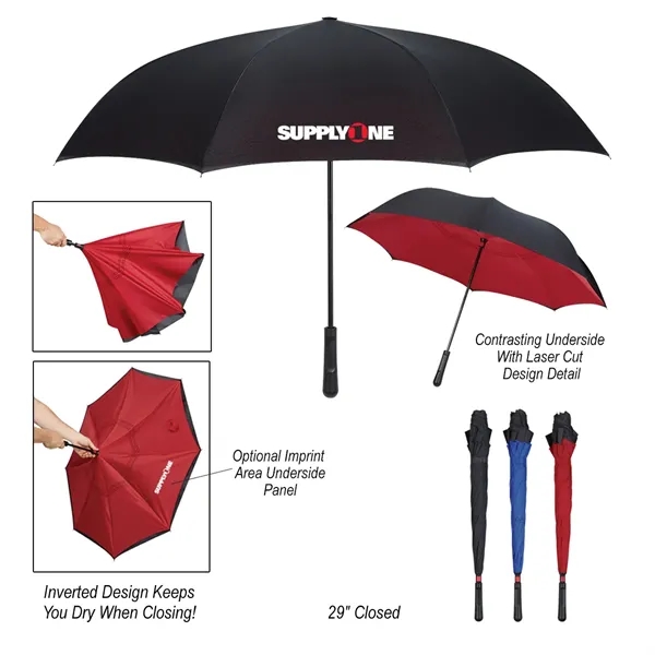 Black manual open umbrella with inverted design, 48" arc and metal... from ASI 61125 Hit Promotional Products / Hit®