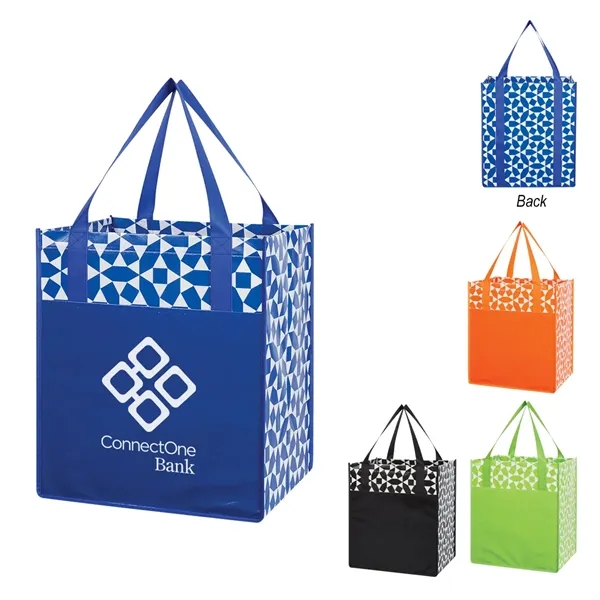 Shopping tote with a geometric pattern mad of nonwoven polypropylene that... from ASI 61125 Hit Promotional Products / Hit®