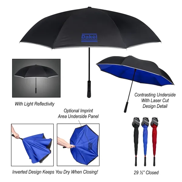 Inversion umbrella with an inverted design, contrasting underside, and reflective edge.... from ASI 61125 Hit Promotional Products / Hit®