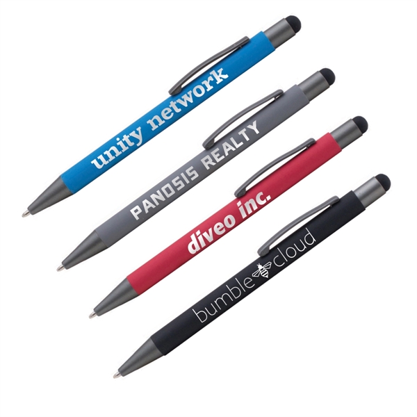 Plastic ballpoint pen and stylus point with rubberized finish and pocket... from ASI 62088 IDProductsource