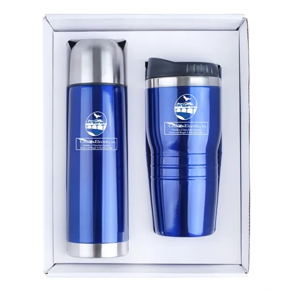 Stainless steel 16 oz. tumbler and double wall 16.5 oz. thermos... from ASI 46755 Cosmo Promos