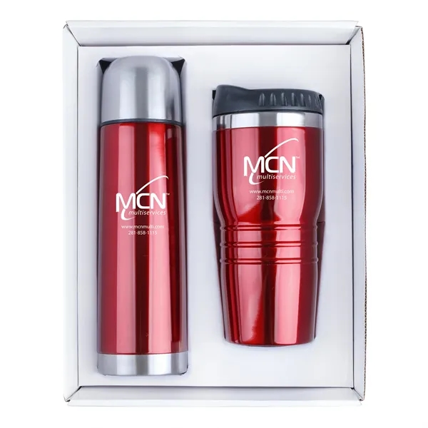 Stainless steel 16 oz. tumbler and double wall 16.5 oz. thermos... from ASI 46755 Cosmo Promos