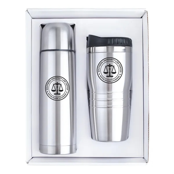 Stainless steel 16 oz. tumbler and double wall 16.5 oz. thermos... from ASI 46755 Cosmo Promos