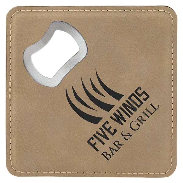 4" square light brown PU leatherette coaster with bottle opener.... from ASI 74601 Calico