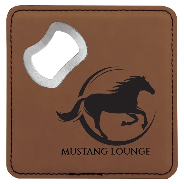 4" square dark brown PU leather drink coaster with bottle opener.... from ASI 74601 Calico