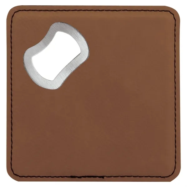 4" square dark brown PU leather drink coaster with bottle opener.... from ASI 74601 Calico