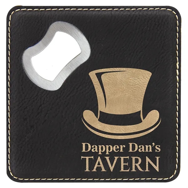 4" square black and gold PU leatherette drink coaster with bottle... from ASI 74601 Calico