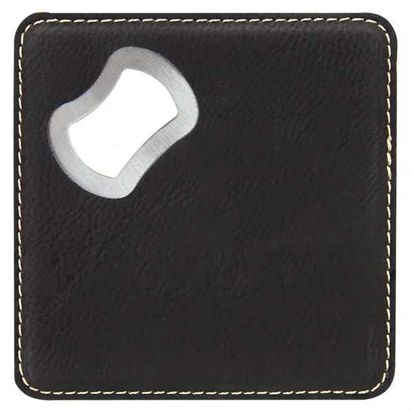 4" square black and gold PU leatherette drink coaster with bottle... from ASI 74601 Calico