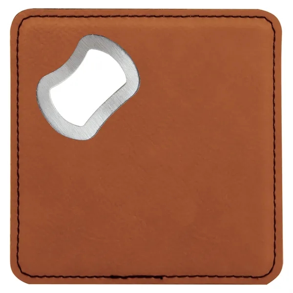 4" square light brown PU leatherette drink coaster with bottle opener.... from ASI 74601 Calico