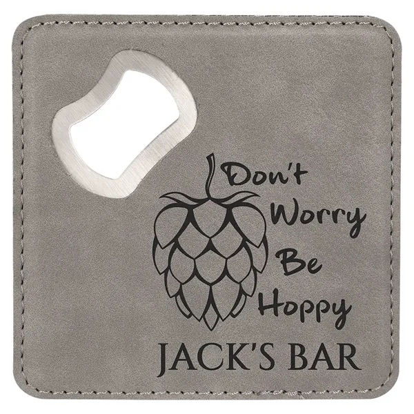 4" square gray PU leatherette coaster with bottle opener.... from ASI 74601 Calico