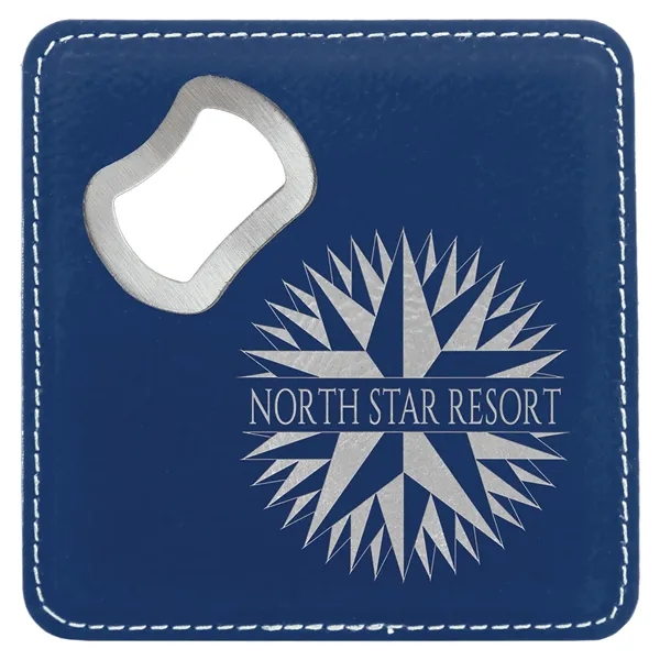 4" square blue and silver beverage coaster and bottle opener.... from ASI 74601 Calico