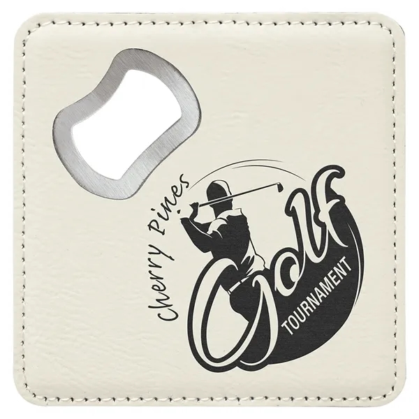 4" square white PU leatherette coaster with bottle opener.... from ASI 74601 Calico